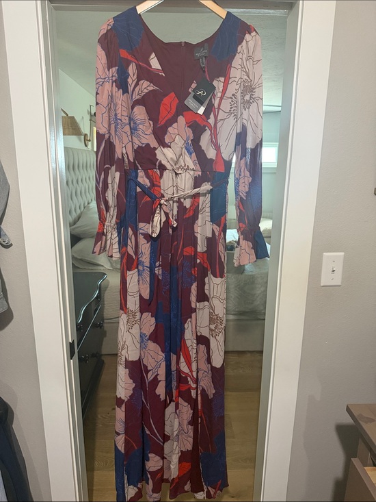 Adrianna Papell Dresses & Skirts - Adrianna Papell Burgundy Floral Maxi Dress with Pink and Blue Accents